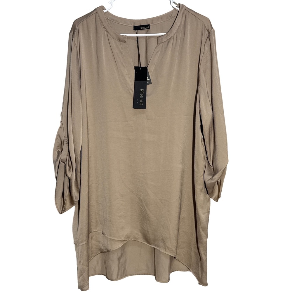 Renuar (Sand) Split Neck Long Sleeve Blouse Womens XXL R5442S-248